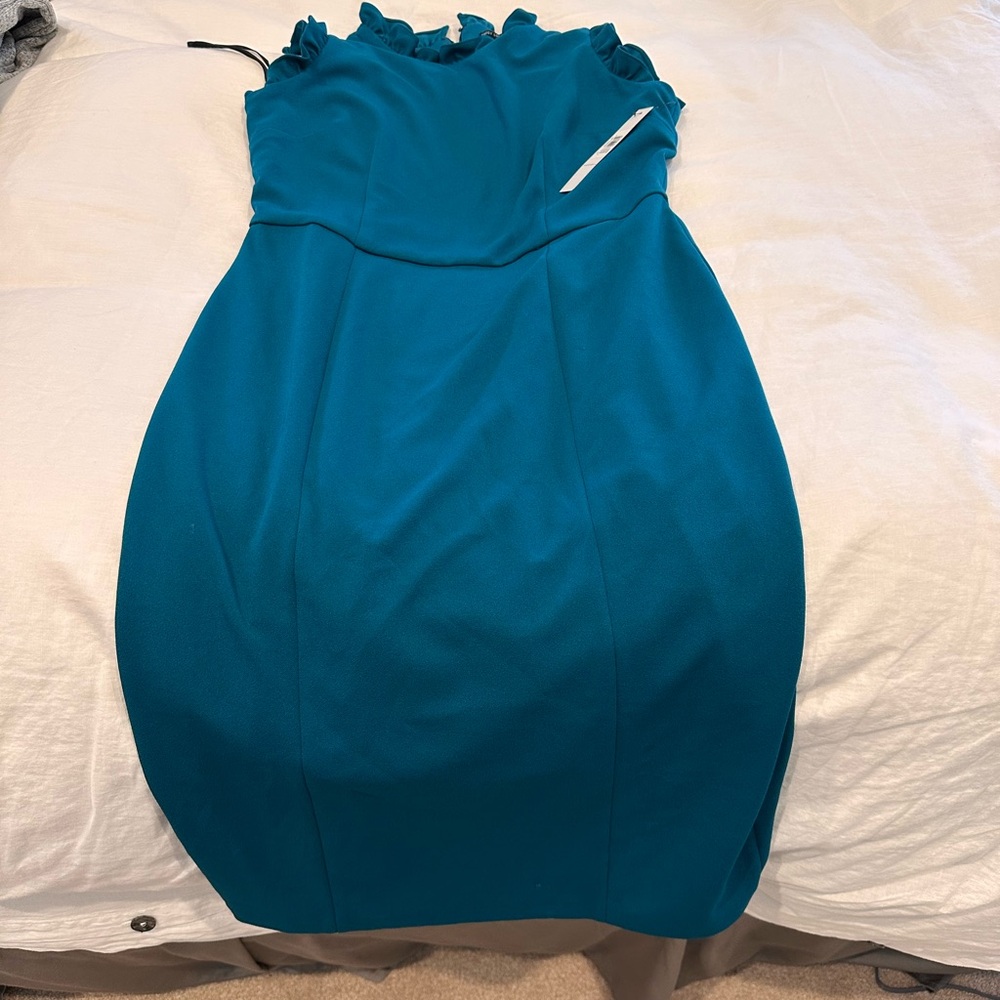 Maggy London Blue Strapless Pleated Cocktail Dress